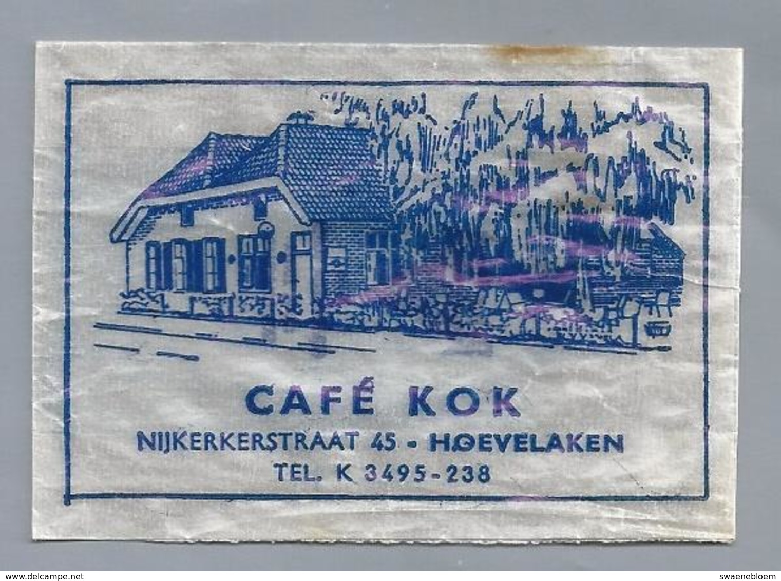 Suikerzakje.- HOEVELAKEN. CAFÉ KOK. NIJKERKERSTRAATWEG 45. Tel. K 3495- 238. Sugar Bag Embalage De Sucre Zucchero Zucker - Suiker