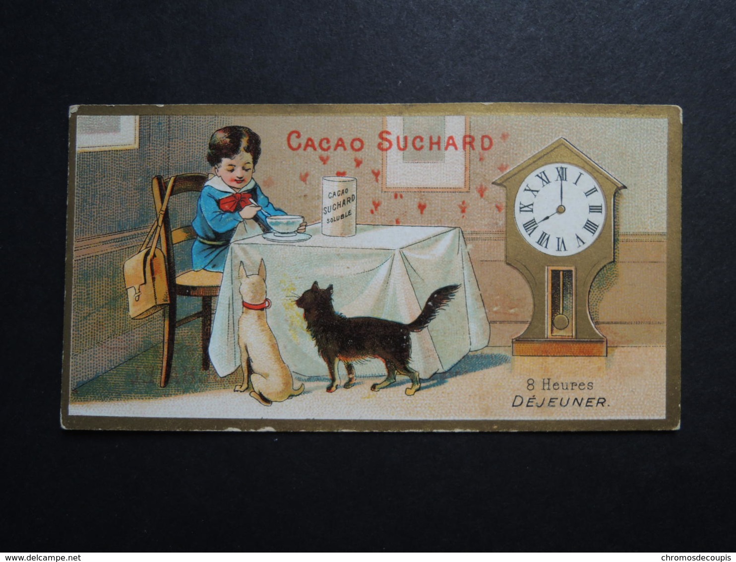 CHROMO.  Chocolat  SUCHARD.  Heures De La Journée D'un Enfant.  8 Heures   Déjeuner. Horloge Sur Pied - Suchard