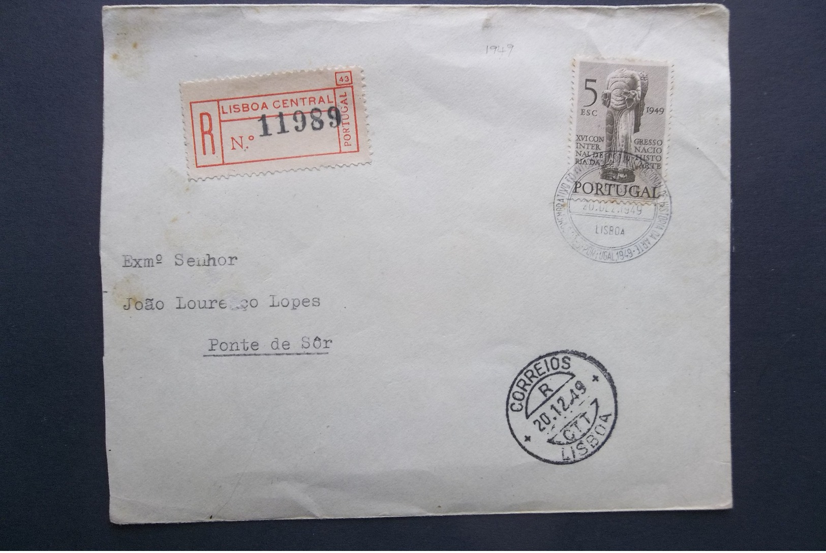 Portugal: 1949 Rgt. Cover To Ponte De Sor (#DW2) - Briefe U. Dokumente