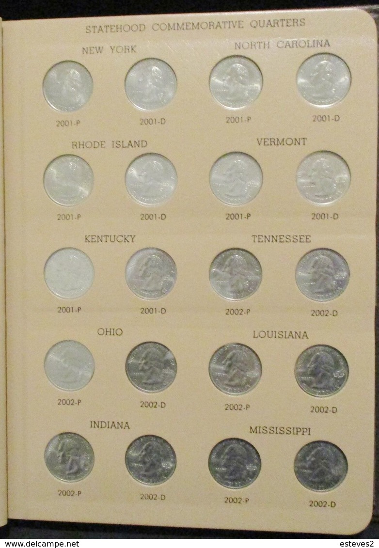 Statehood Commemorative Quarters , 100 Coins , 50 States ,  P And D Letters , Album 24 X 20 Cm , 5 Pages X 20 Coins Each - Collezioni