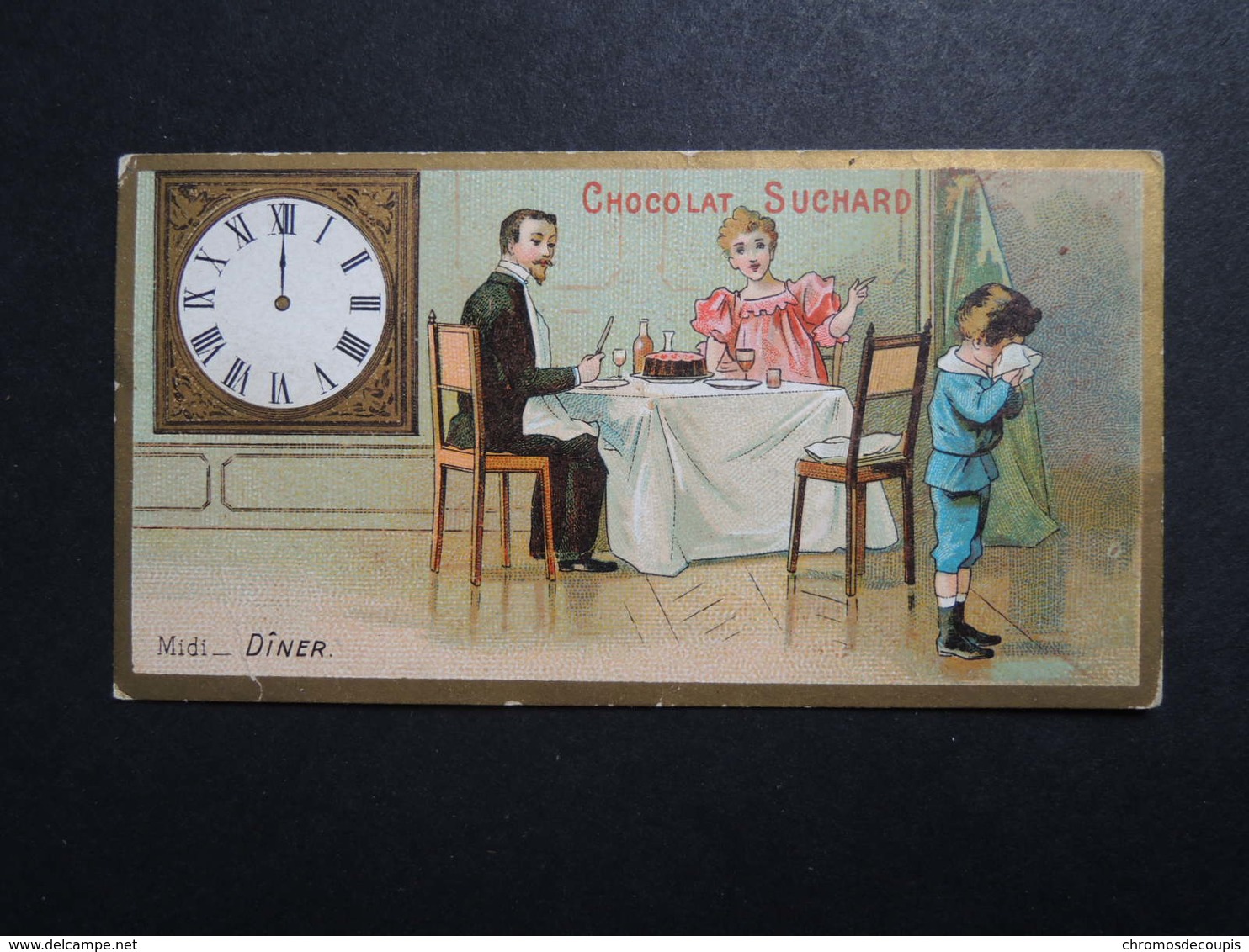 CHROMO.  Chocolat  SUCHARD.  Heures De La Journée D'un Enfant. Midi 12 Heures  Dîner. Enfant Puni Au Coin. Pleure. - Suchard