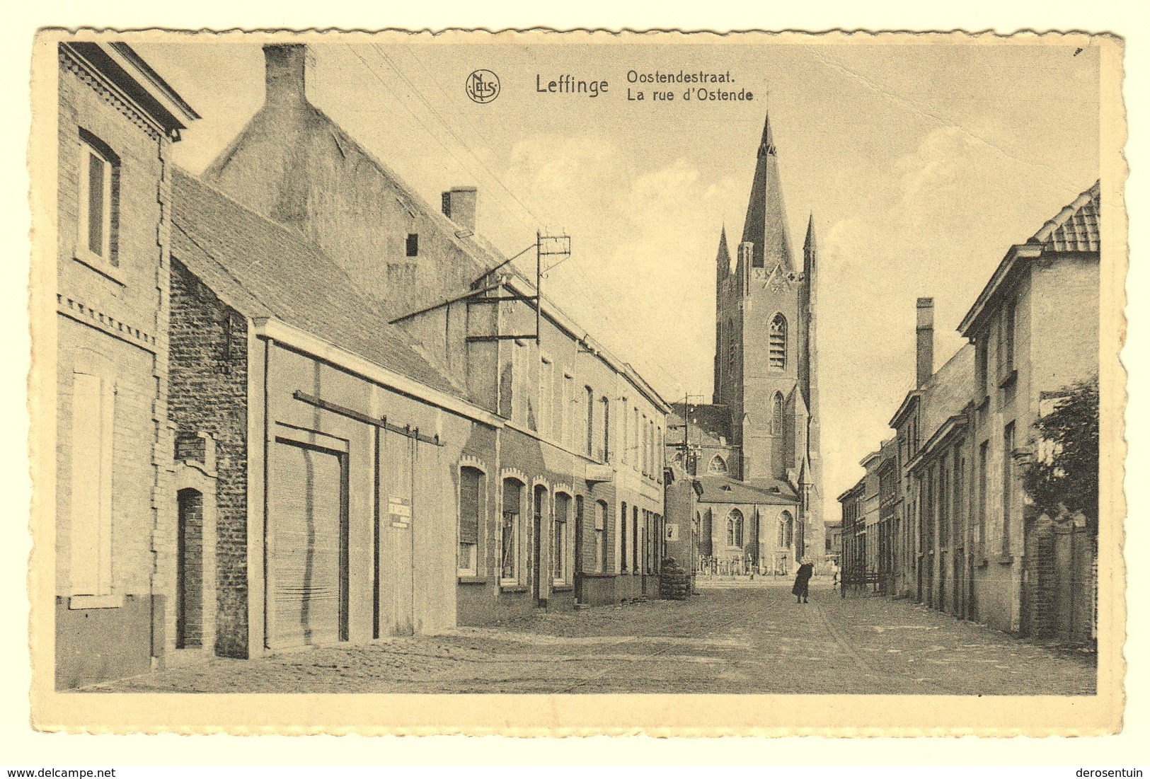 A0445	[Postkaart] Leffinge / Oostendestraat. / La Rue D’Ostende (Nels, Verstraete, Photo R. Muyle) [kerk Middelkerke] - Middelkerke