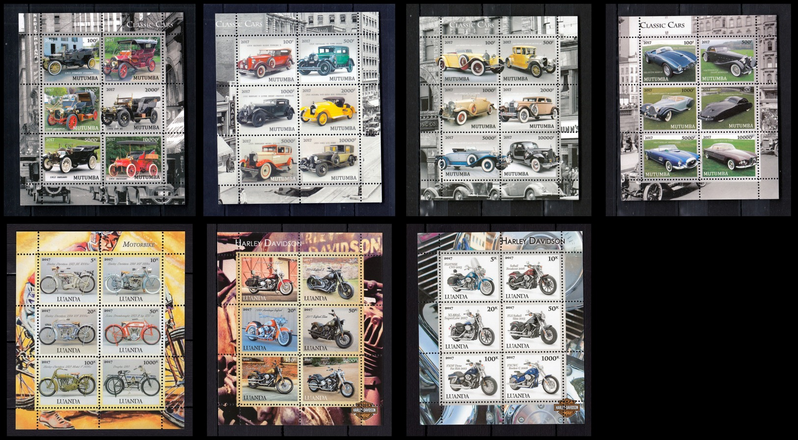 Series 7 MNH Blocks - Classic - Cars - Motorcycles - Autos