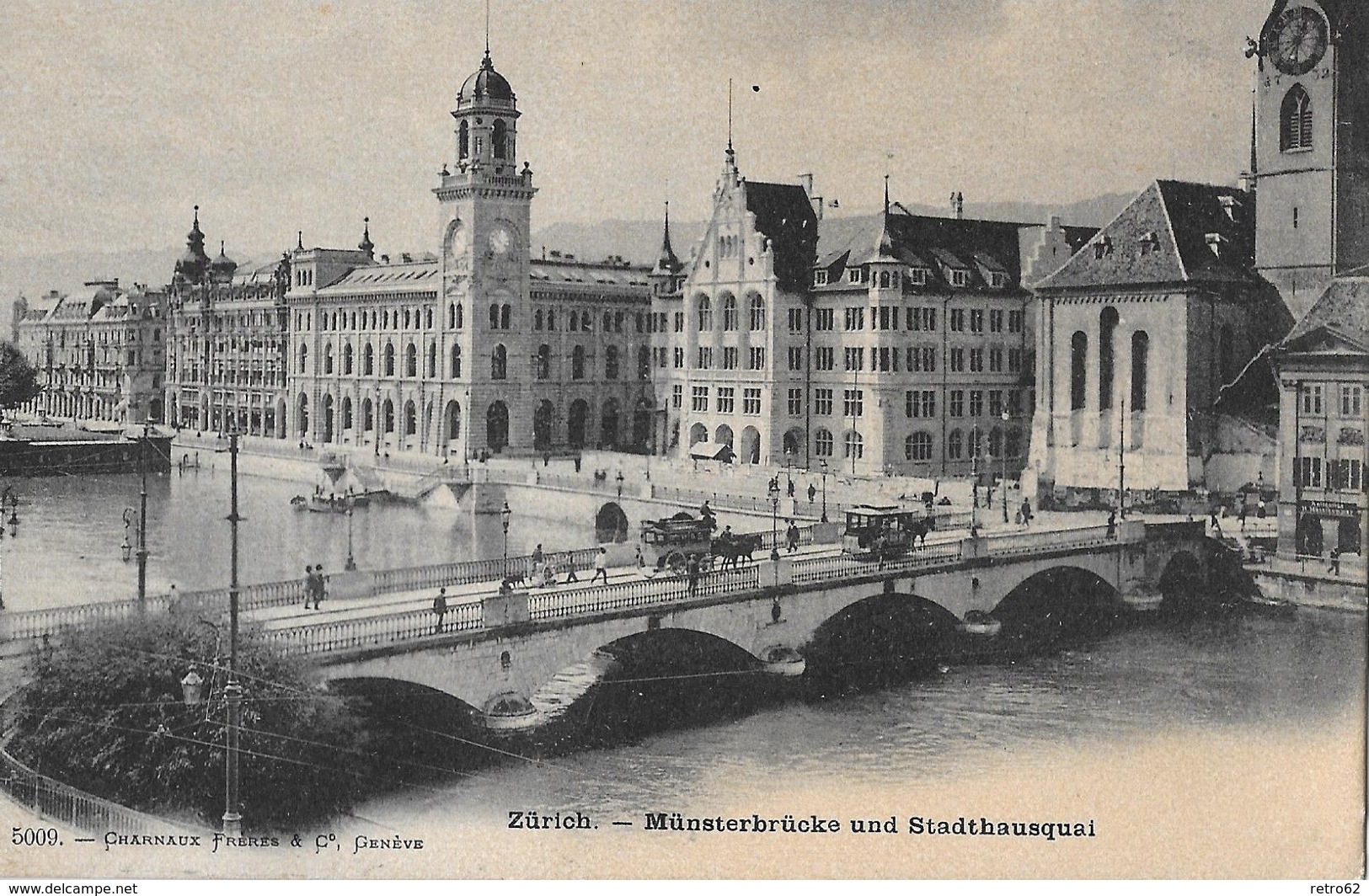 ZÜRICH → Münsterbrücke Mit Tram Und Kutschen, Ca.1900 - Zürich