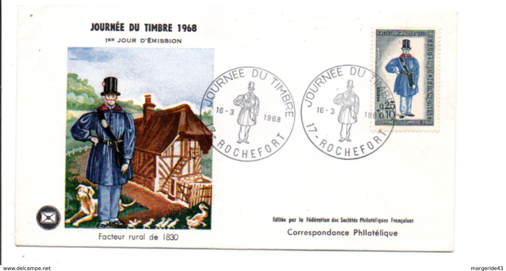 FDC 1968 JOURNEE DE TIMBRE - ROCHEFORT - 1960-1969