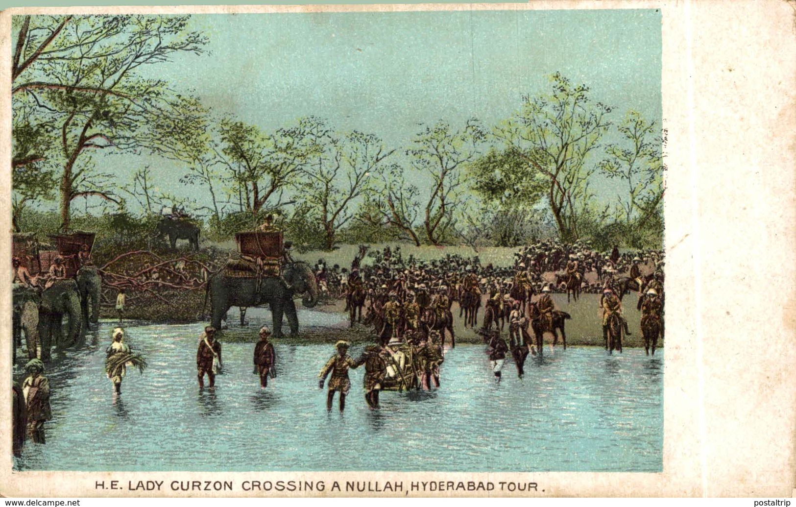 INDIA // INDE.  H.E. LADY CURZON CROSSING A NULLAH HYDERABAD TOUR - India