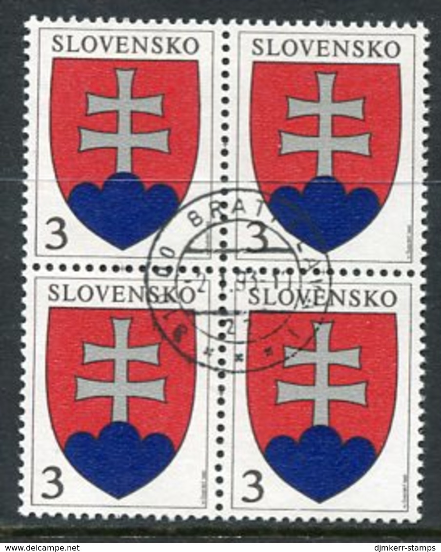 SLOVAKIA 1993 Definitive: Arms 3 Sk Block Of 4  Used.  Michel 163 - Oblitérés