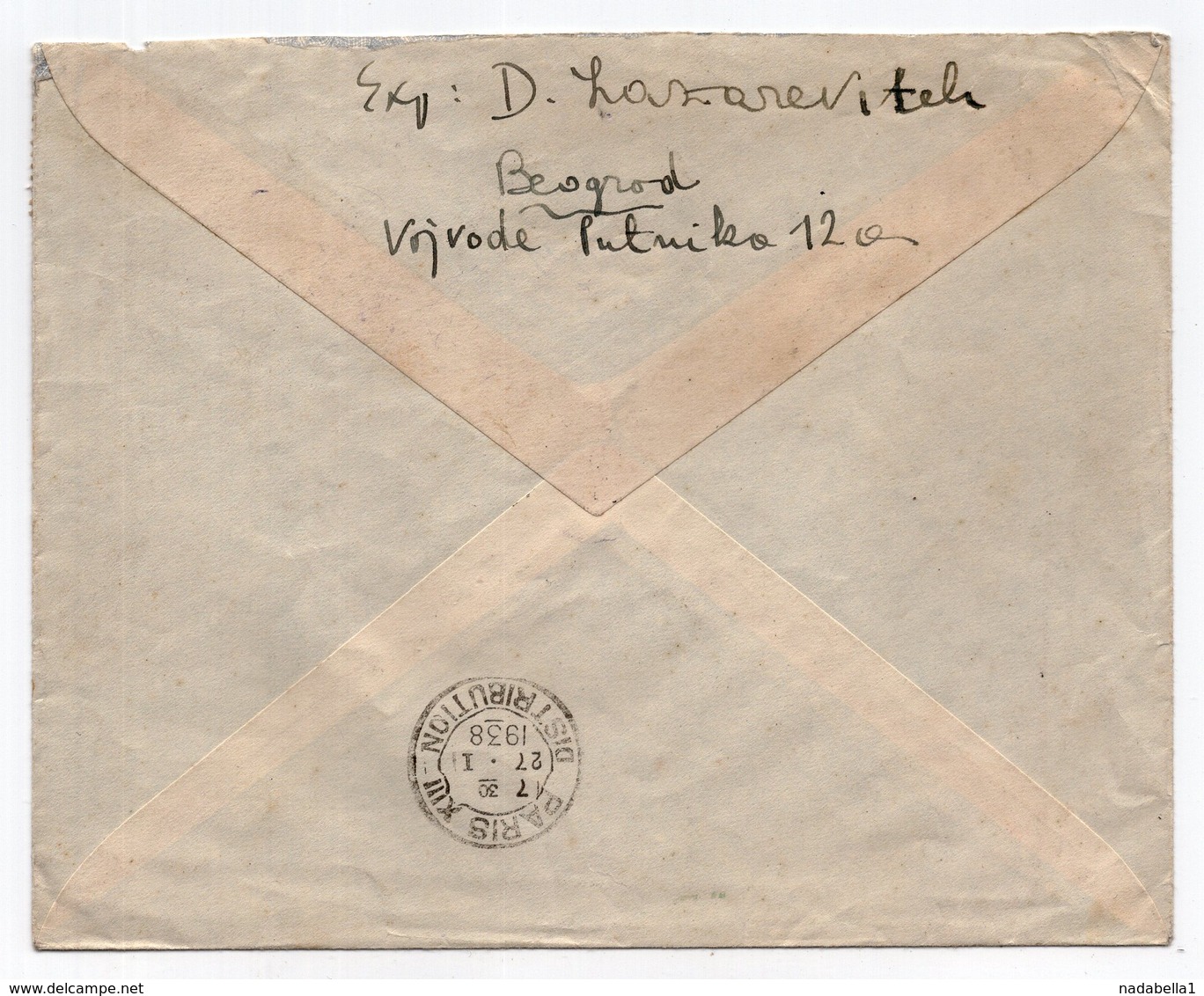1938 YUGOSLAVIA, SERBIA, TPO 9 BEOGRAD-JESENICE, SENT TO PARIS - Covers & Documents