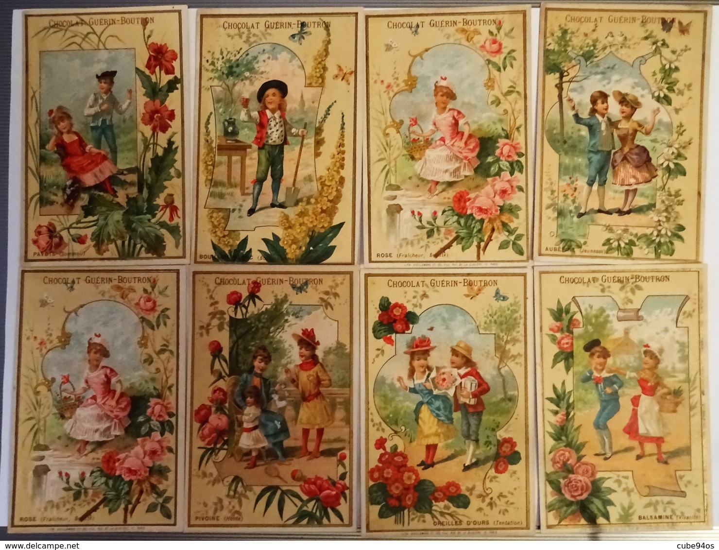 LOT DE 8 CHROMOS CHOCOLAT GUERIN-BOUTRON. LES LES FLEURS. - Guérin-Boutron