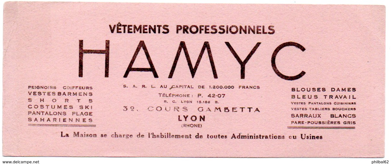 Buvard Vêtements Professionnels HAMYC, Cours Gambetta à Lyon. - Kleidung & Textil