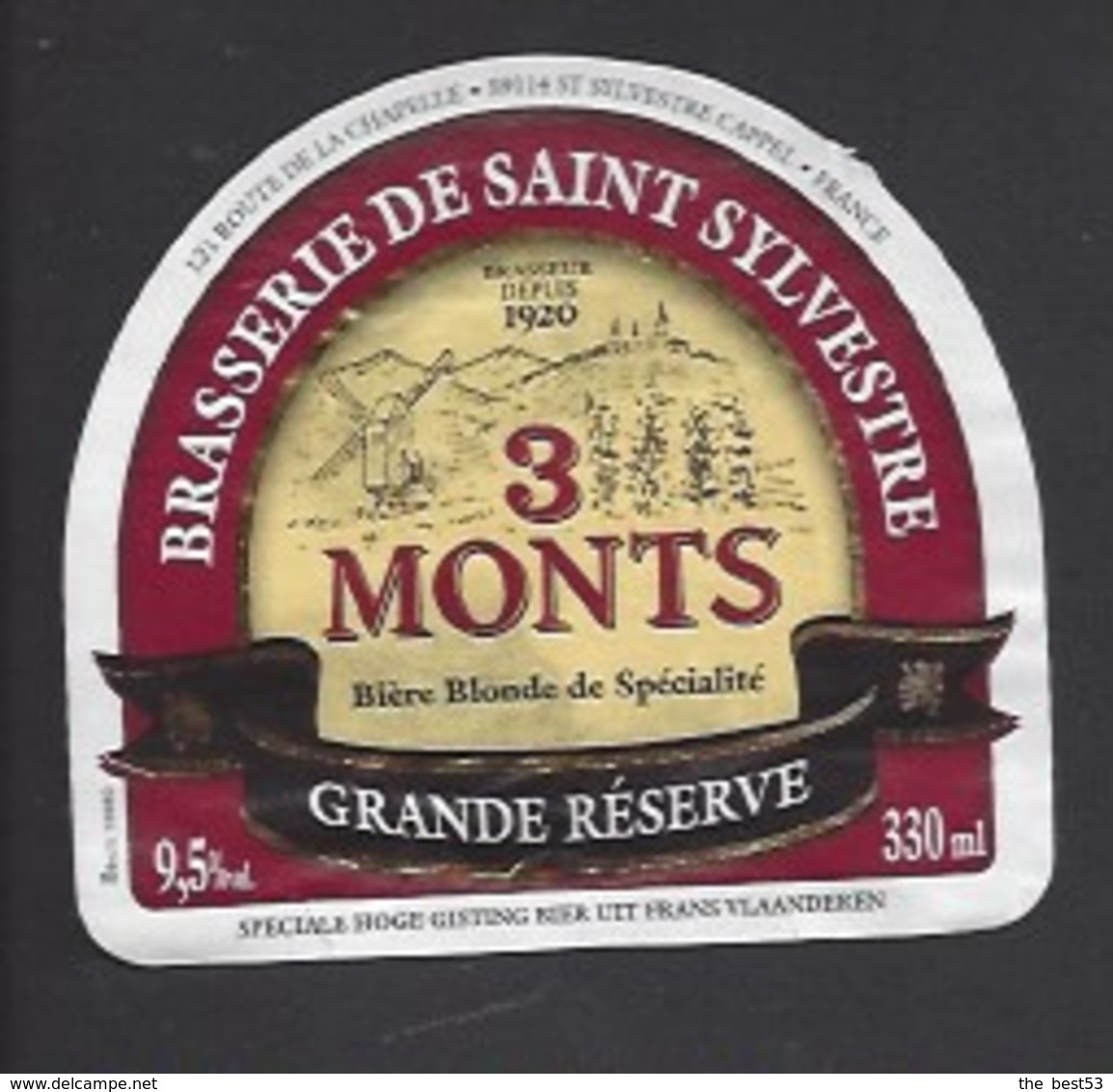 Etiquette De Bière Blonde - 3 Monts  - Brasserie De Saint Sylvestre  à Saint Sylvestre Cappel (59) - Beer