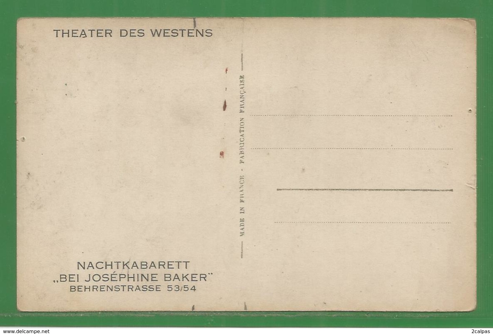 Josephine Baker - Photo Nadar - Theater Des Westens - Nachtkabarett Bei ... Behrenstrasse 53/54 - Berlin ? - Artisti