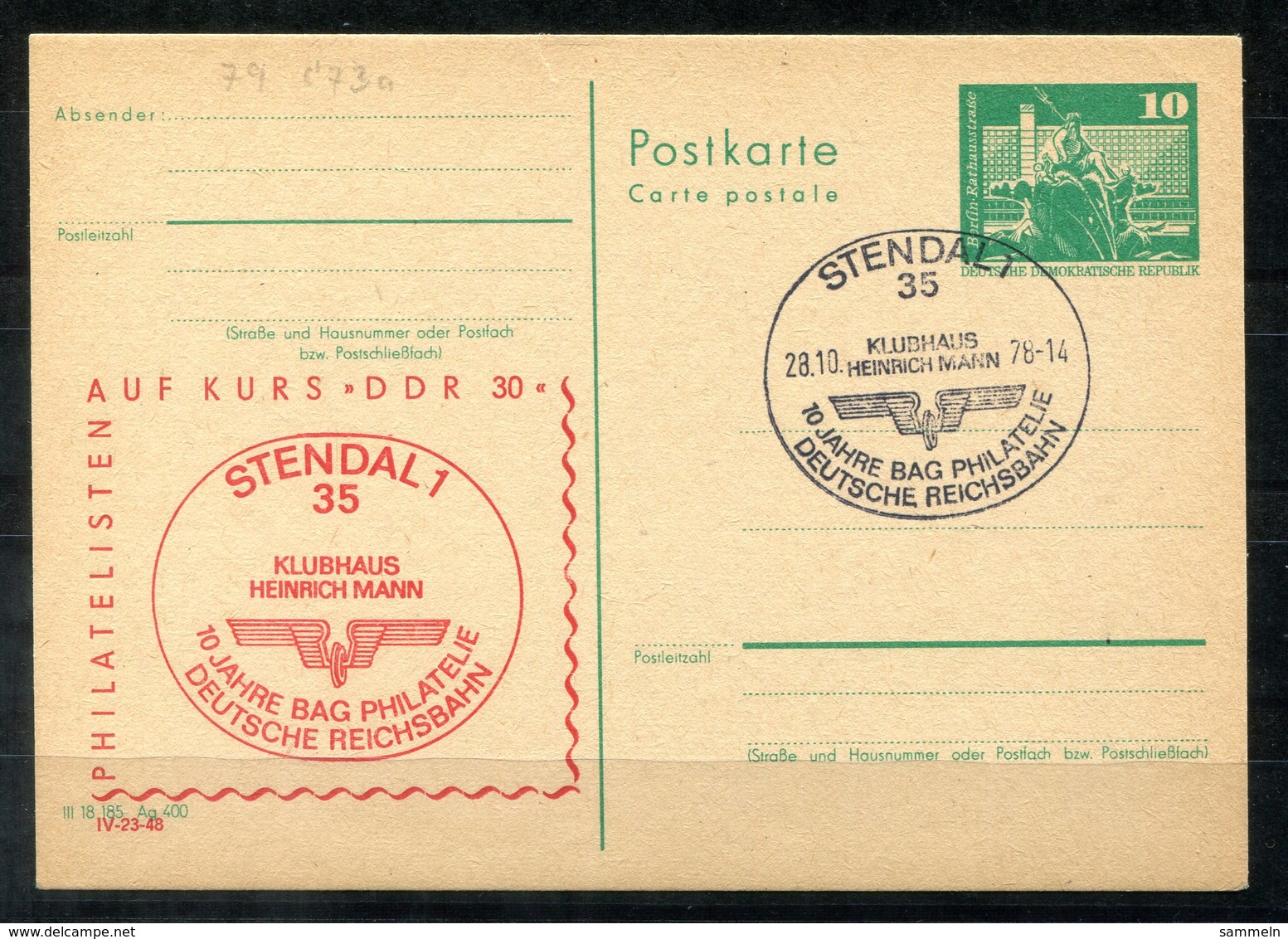 5445 - DDR - Ganzsache P79 Mit Priv. Zudruck - SoSt. Stendal (Heinrich Mann - Eisenbahn - Railway) - Privé Postkaarten - Gebruikt