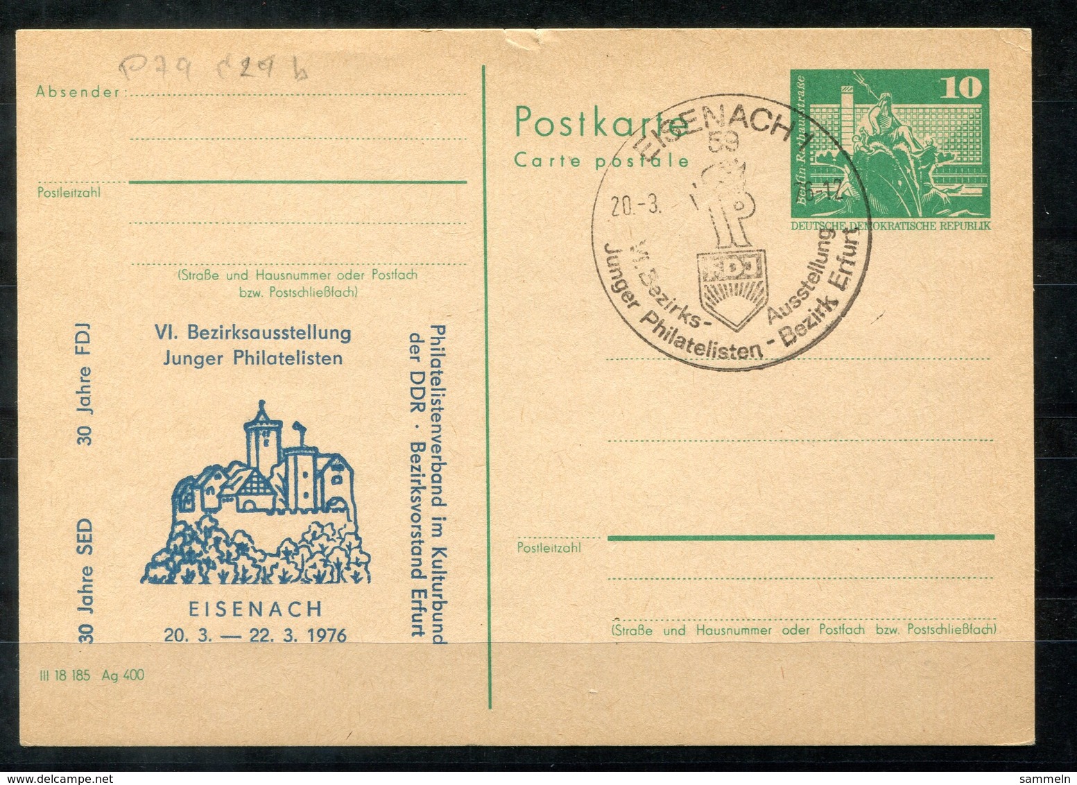 5446 - DDR - Ganzsache P79 Mit Priv. Zudruck - SoSt. Eisenach (Wartburg) - Privé Postkaarten - Gebruikt