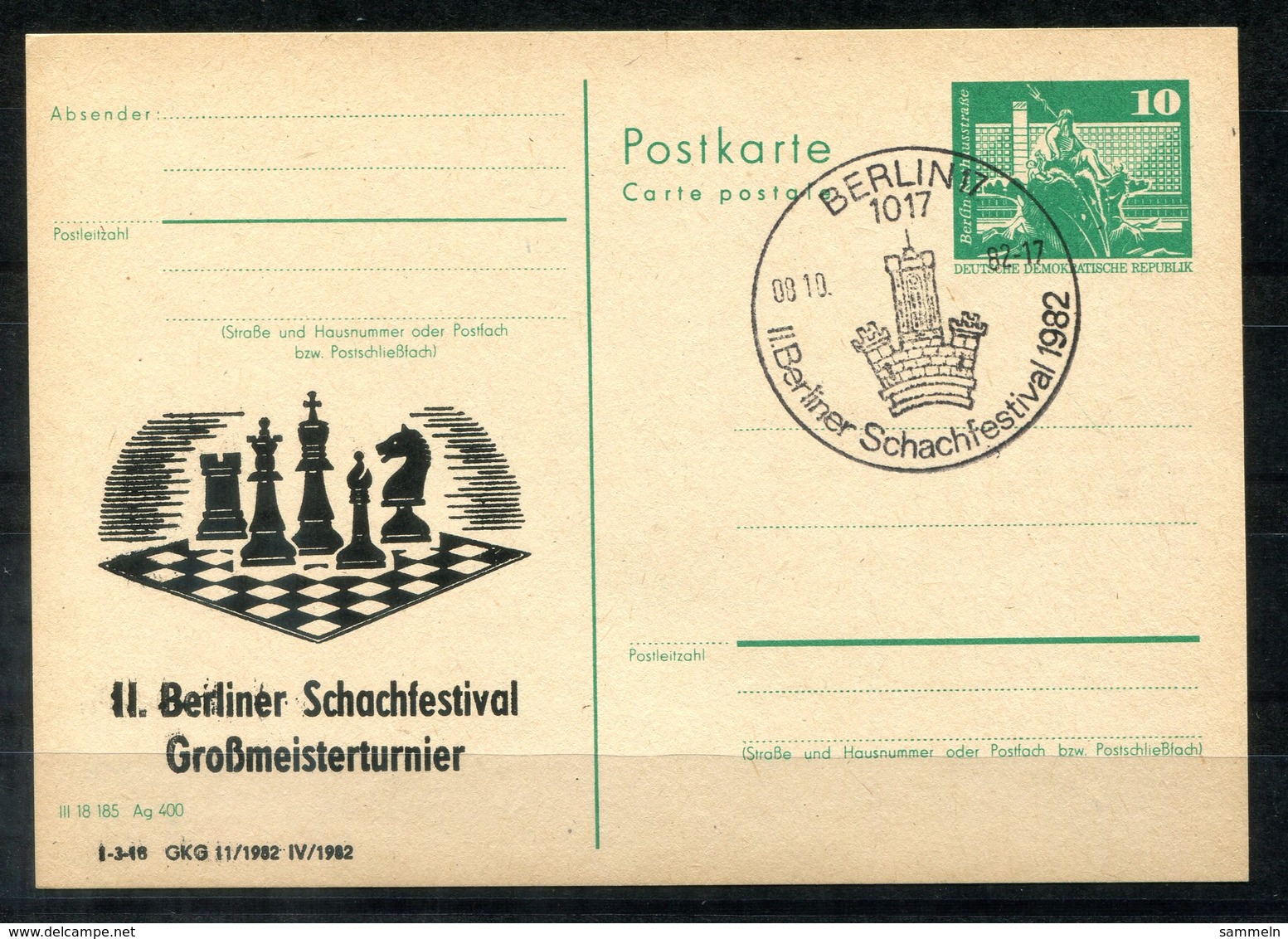 5447 - DDR - Ganzsache P79 Mit Priv. Zudruck - SoSt. Berlin (Schach-Chess-Echecs-Scacchi) - Cartoline Private - Usati