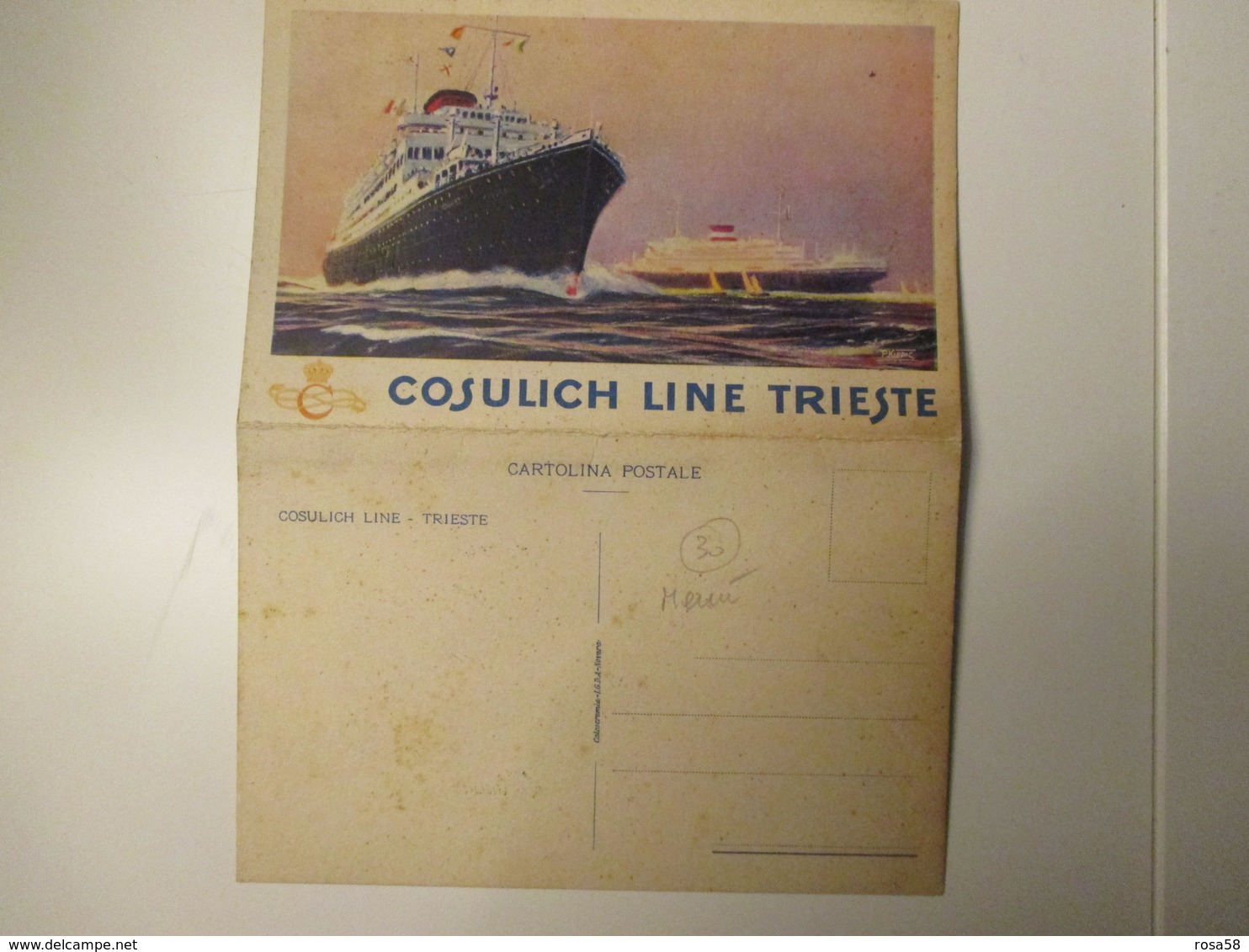 COSULICH LIne Trieste Cartolina Doppia Menù Motonave SATURNIA 3/9/1930 III Classe - Paquebots