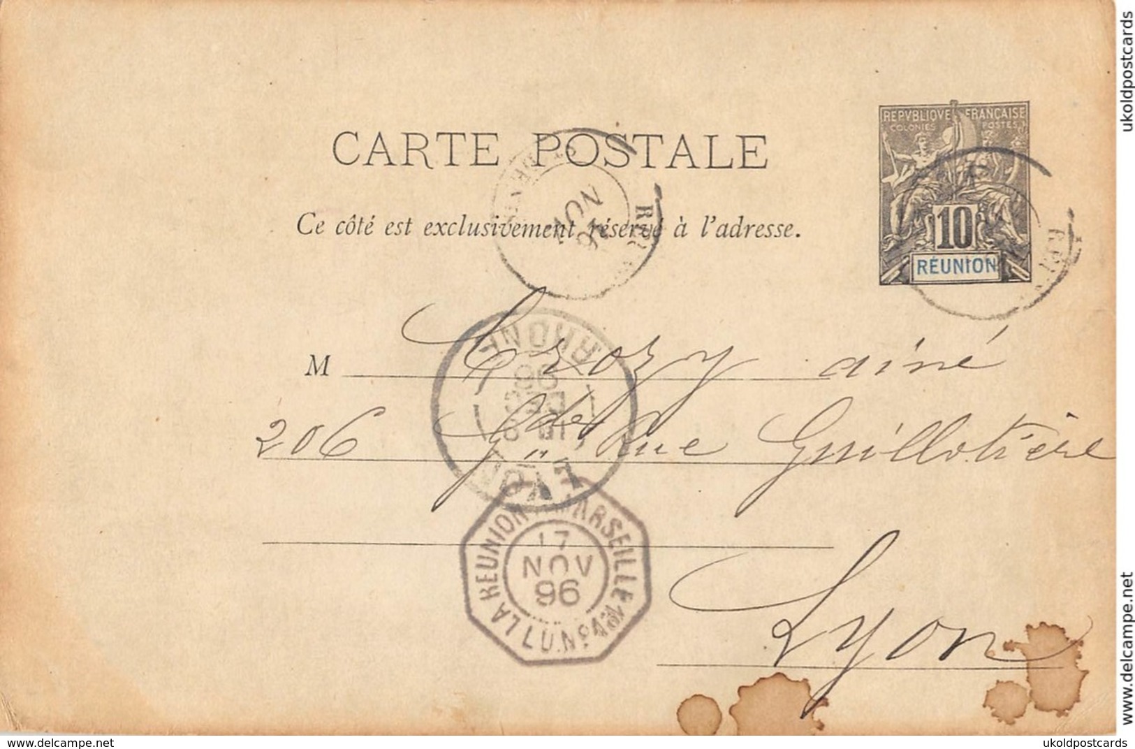 REUNION, Postal Stationery Card - 1896 - Storia Postale