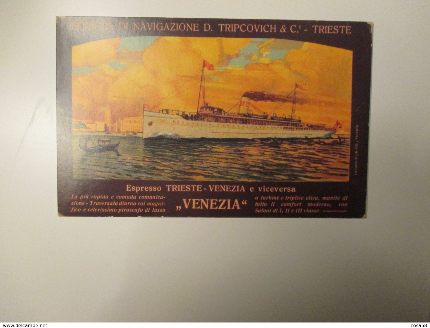 Società Navigazione TRIPCOVICH & C Trieste Espresso Trieste Venezia RIPRODUZIONE? - Piroscafi