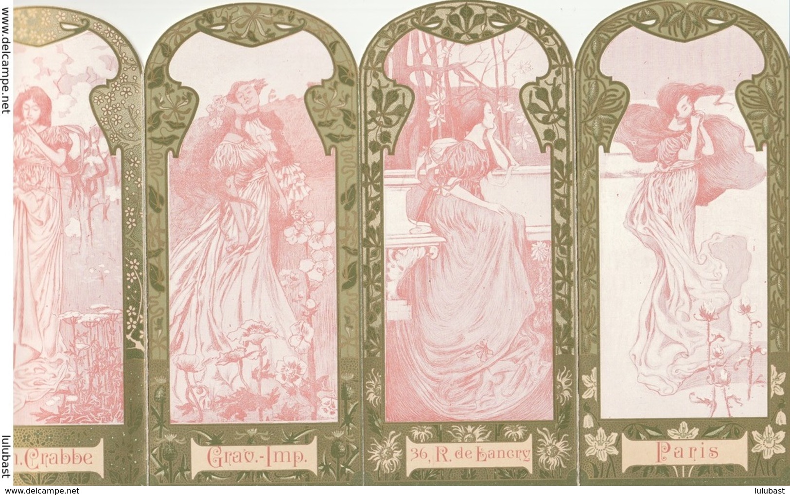 Paris, 36 Rue De Lancry : Superbe Calendrier-paravent Illustré (genre MUCHA) Du Graveur-imprimeur Ch. CRABBE. 1898. - Formato Grande : ...-1900