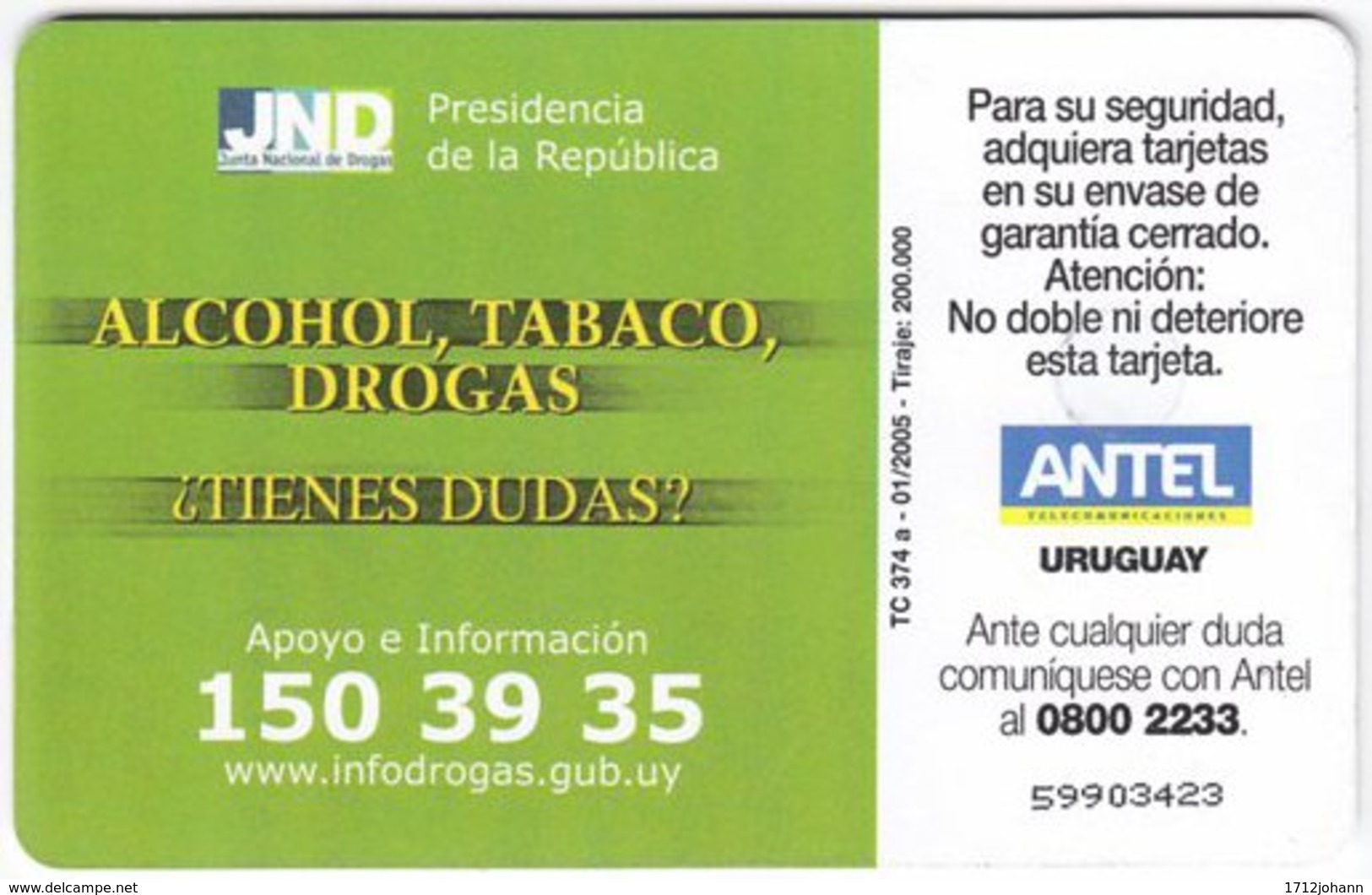 URUGUAY A-418 Chip Antel - Health, No Drugs - Used - Uruguay