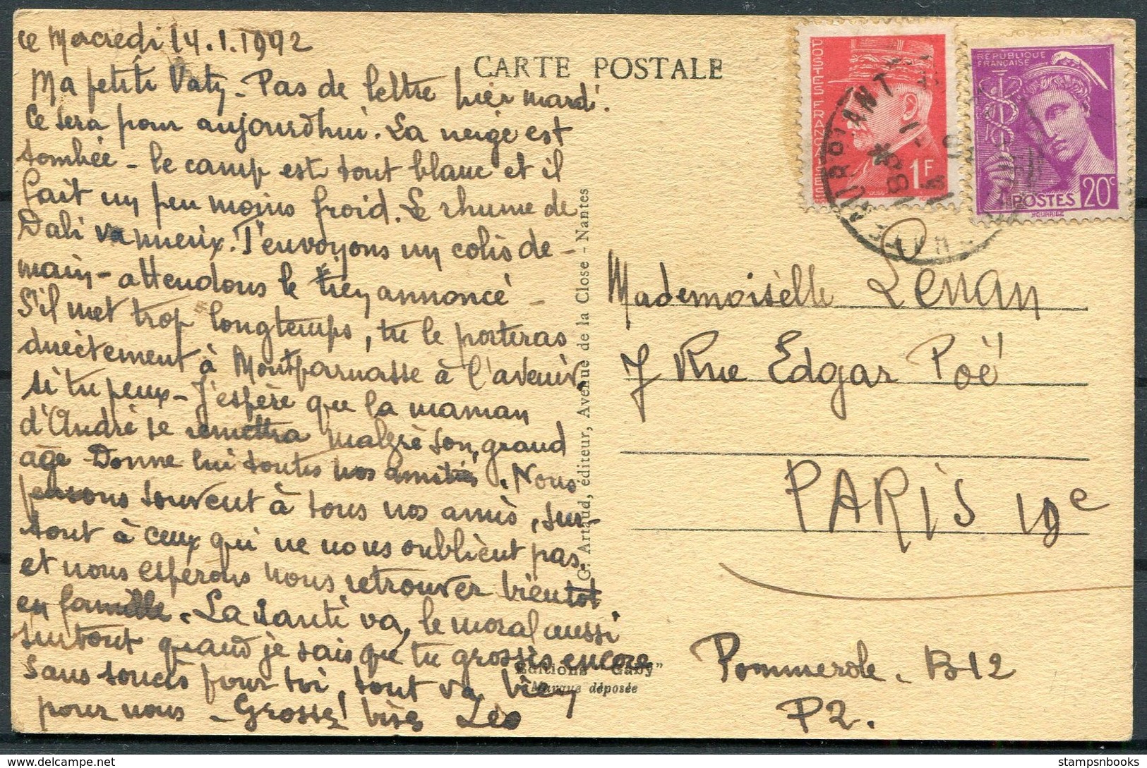 1942 France 2 X Camp De Choisel, Chateaubriant Interment Camp Postcards (+1 Not Posted) - Paris. Civilian Internee Vichy - Briefe U. Dokumente