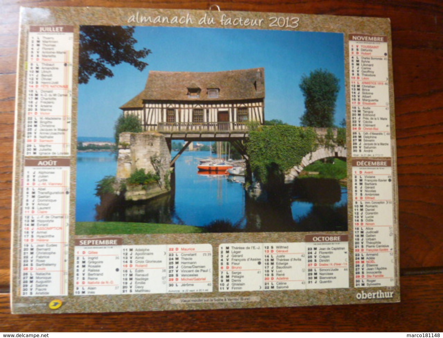 Almanach Du Facteur - 2013 - Moulin De Fourges (Eure), Vieux Moulin Sur La Seine à Vernon - Autres & Non Classés