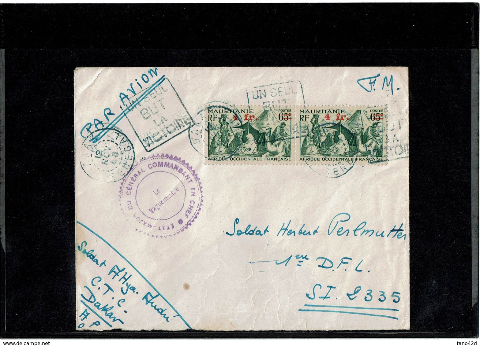 LCTN59/LE/5 - SENEGAL  LETTRE DAKAR / SECTEUR POSTAL 2335 12/11/1943 DAGUIN "UN SEUL BUT LA VICTOIRE" CACHET VAGUEMESTRE - Lettres & Documents