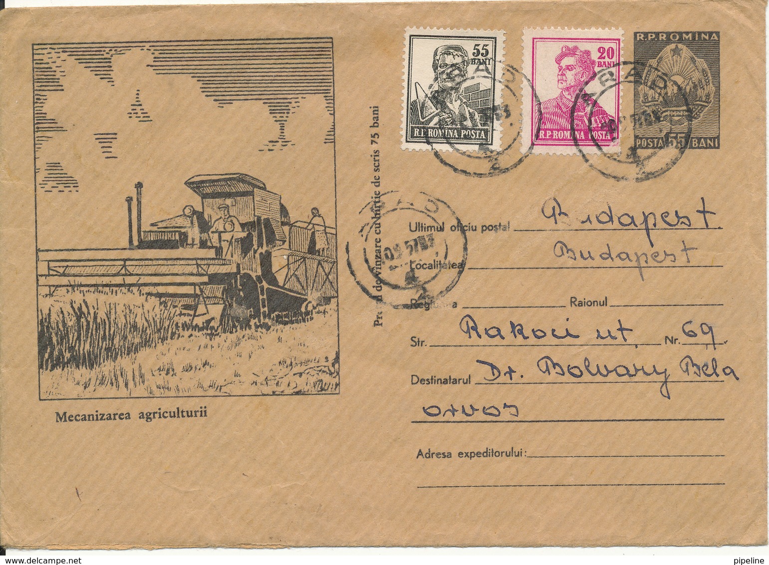 Romania Postal Stationery Cover Uprated Sent To Hungary Arad 10-9-1957 ?? - Entiers Postaux