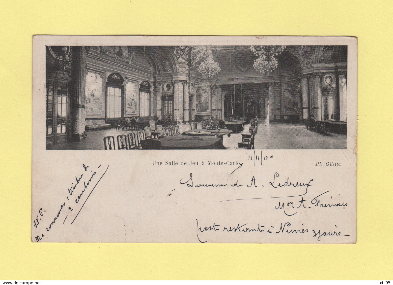 Principaute De Monaco - Monte Carlo - 11 Nov 1900 - Cd Destination Tonnerre - Yonne - Storia Postale