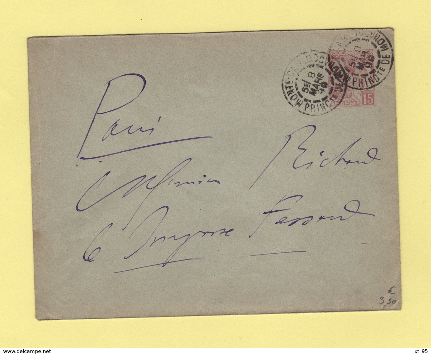 Monaco - Entier Postal - Monte Carlo - Principaute De Monaco - 8 Mars 1899 - Covers & Documents