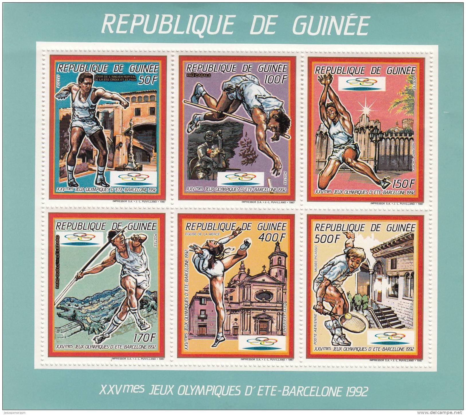 Republica De Guinea Nº Michel 1187 Al 1192 En Hoja - Ete 1992: Barcelone