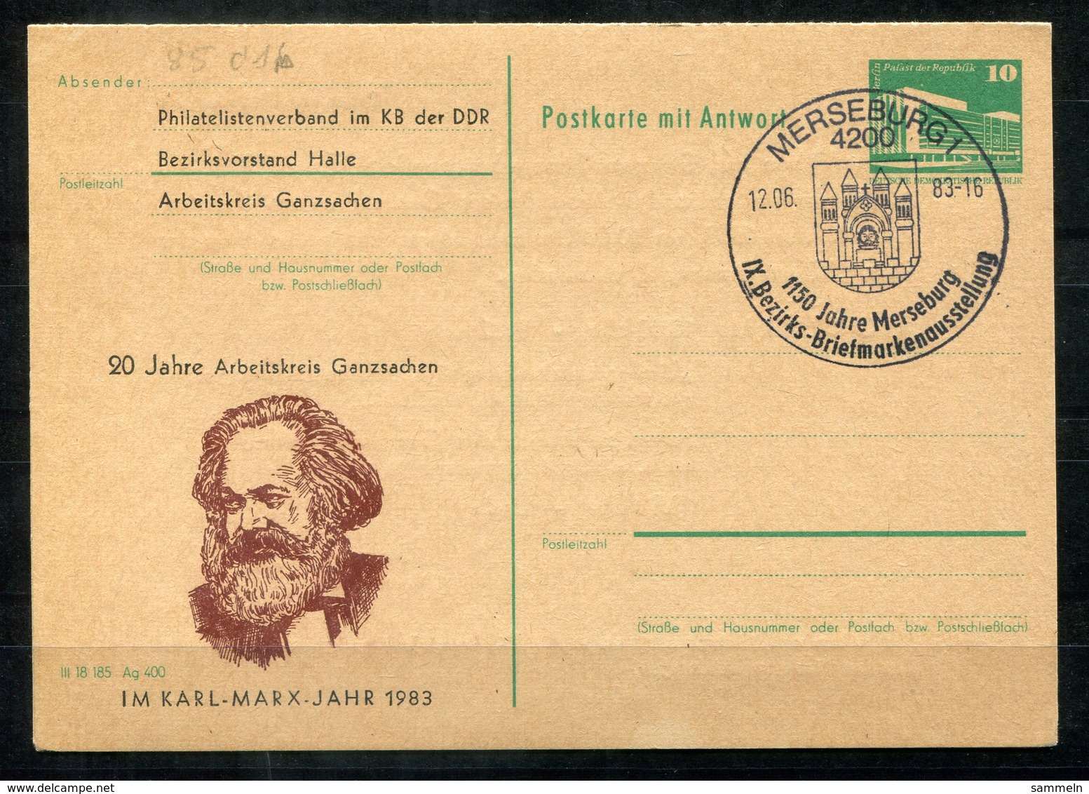 5469 - DDR - Ganzsache P85A+F Mit Priv. Zudruck - SoSt. Merseburg (Karl Marx) - Privatpostkarten - Gebraucht