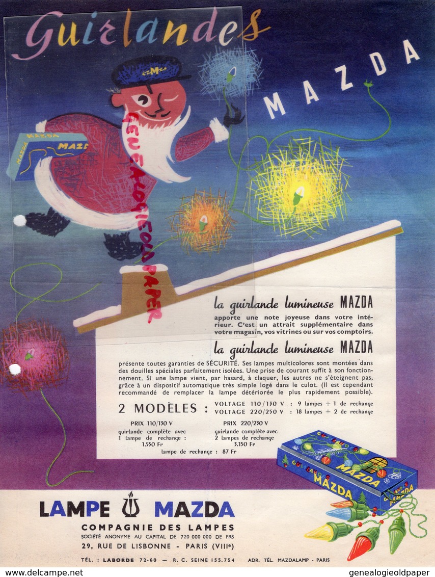 75-PARIS - RARE PUBLICITE CALERWATT-GUIRLANDES MAZDA-GUIRLANDE LAMPE-29 RUE LISBONNE - Werbung