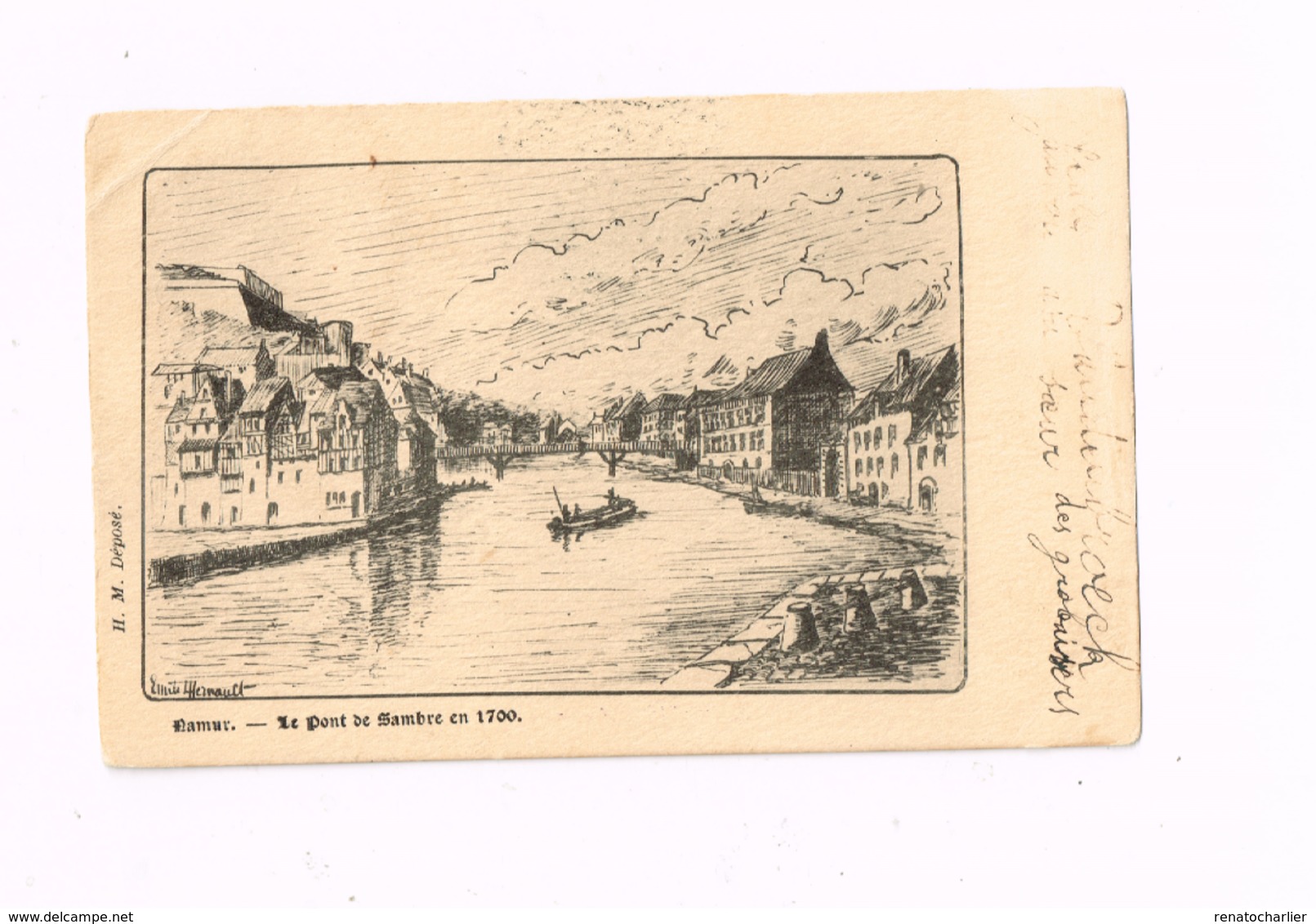 Le Pont De Sambre En 1700.Expédié à Bruxelles. "Offert Par La Pharmacie Derneville à Bruxelles" - Namur