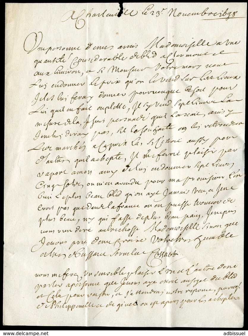 1698 ARDENNES Lettre Datée De Charleville Le 23/11/1698 Et Adressée à Reims. Avec La Taxe Manuscrite "2" - ....-1700: Précurseurs