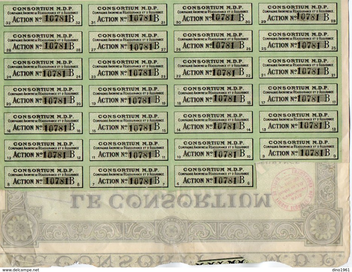 VP16.282 - LIMOGES 1928 - Action - Cie De Réassurance Et D'Assurance ¨ Le Consortium Des Mutuelles De Province ¨ - Banco & Caja De Ahorros