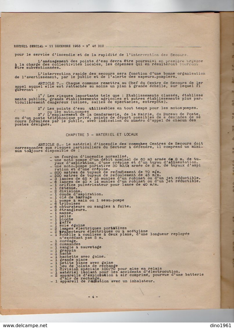 VP16.283 - MELUN 1953 - Recueil - Réorganisation Du Service Départemental D'Incendie Et De Secours (Sapeurs - Pompiers) - Feuerwehr