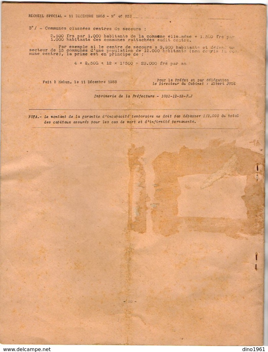 VP16.283 - MELUN 1953 - Recueil - Réorganisation du Service Départemental d'Incendie et de Secours (Sapeurs - Pompiers)