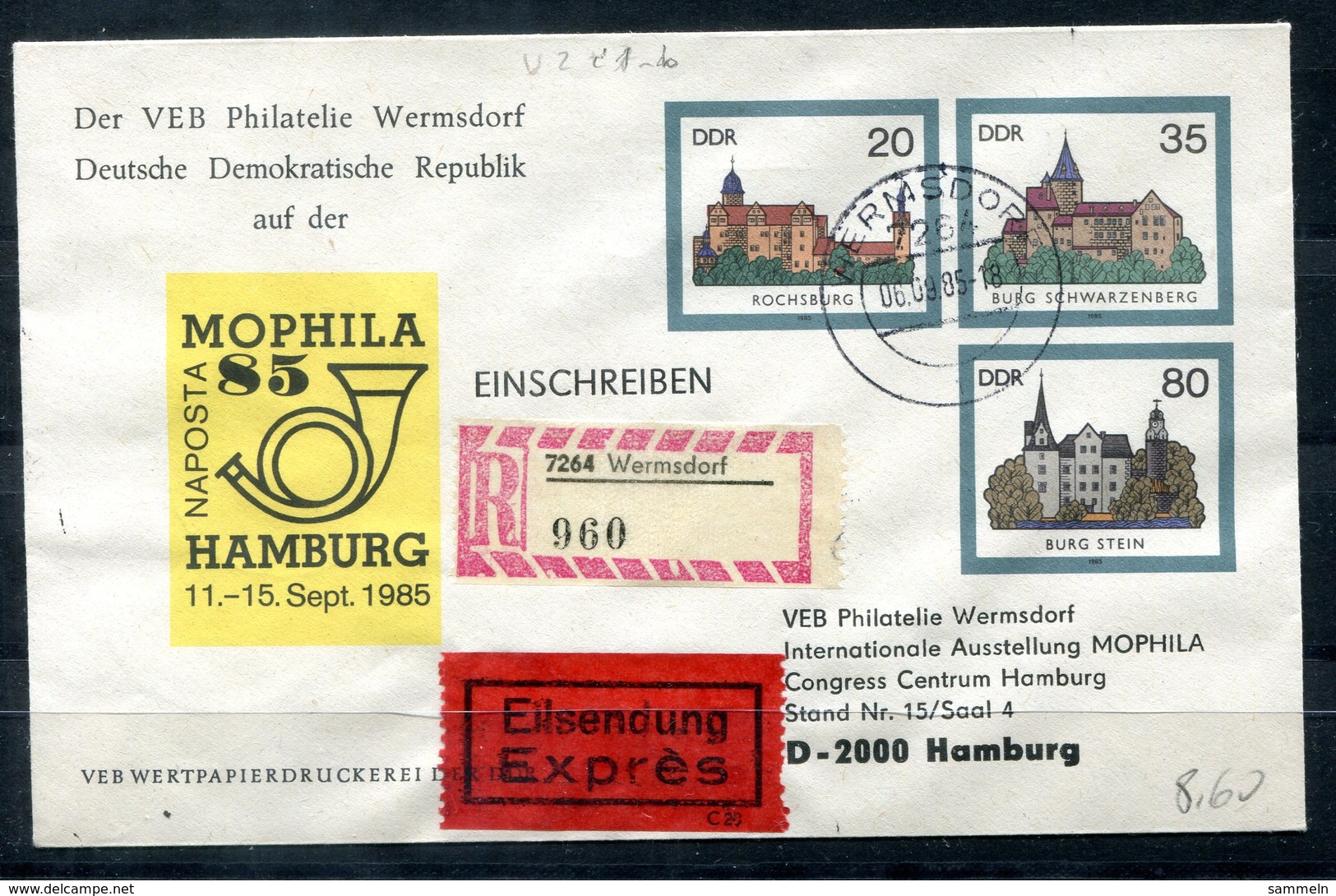 5492 - DDR - Ganzsache U2 Mit Priv. Zudruck - Einschreiben-Eil-Sendung Von Wermsdorf Nach Hamburg - Sobres - Usados