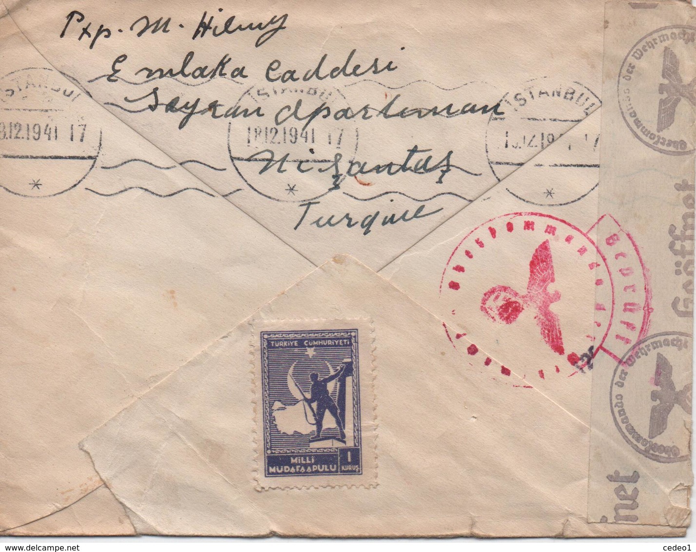 TURQUIE      ENVELOPPE  CENSUREE  1941 - Lettres & Documents