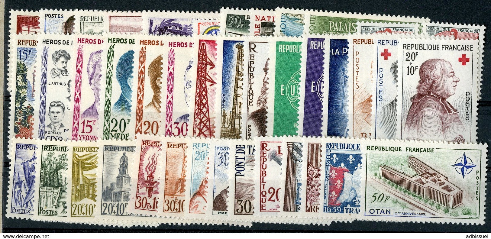 1959 ANNEE COMPLETE ** (MNH). Cote 79 €. N° 1189 à 1229 Soit 41 Timbres. TB. - 1950-1959