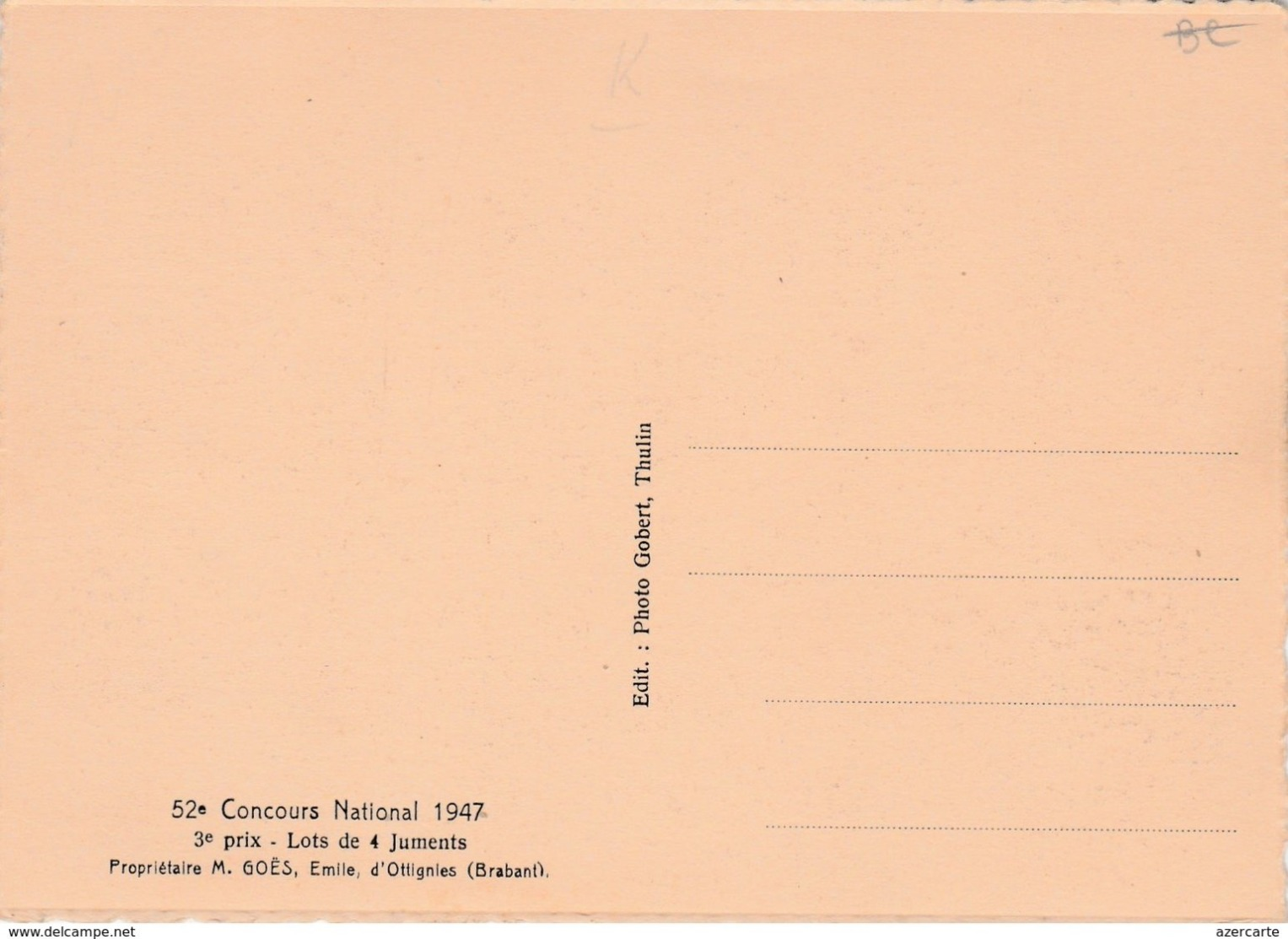 52e Concours National 1947 ,3e Prix Lots 4 Juments,propriét  M. Goes Emile , Ottignies ,RARE , Cheval Trait , Ploegpaard - Paarden