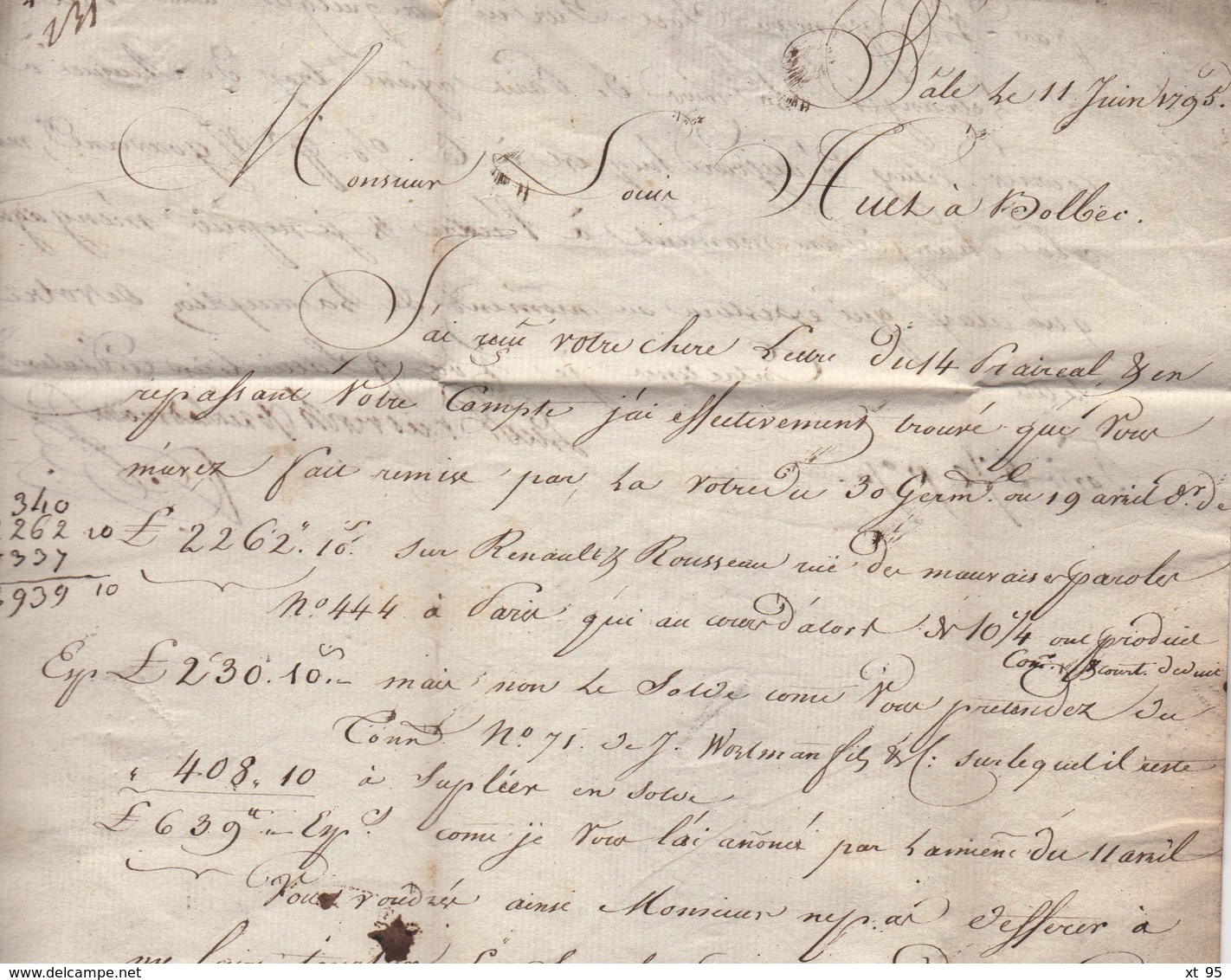 Suisse - Basle - Lettre De Bale 1795 Destination Bolbec En France - ...-1845 Préphilatélie