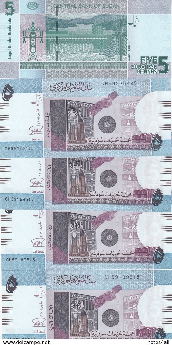 SUDAN 5 POUNDS 2015 P-72 X5 UNC NOTES */* - Sudan