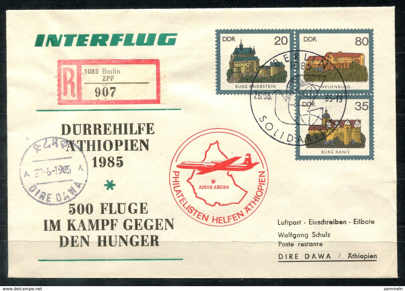 5495 - DDR - Ganzsache U1 Mit Priv. Zudruck - SoSt. Berlin, Als R-Brief Nach Dire Dawa In Äthiopien - Enveloppes - Oblitérées