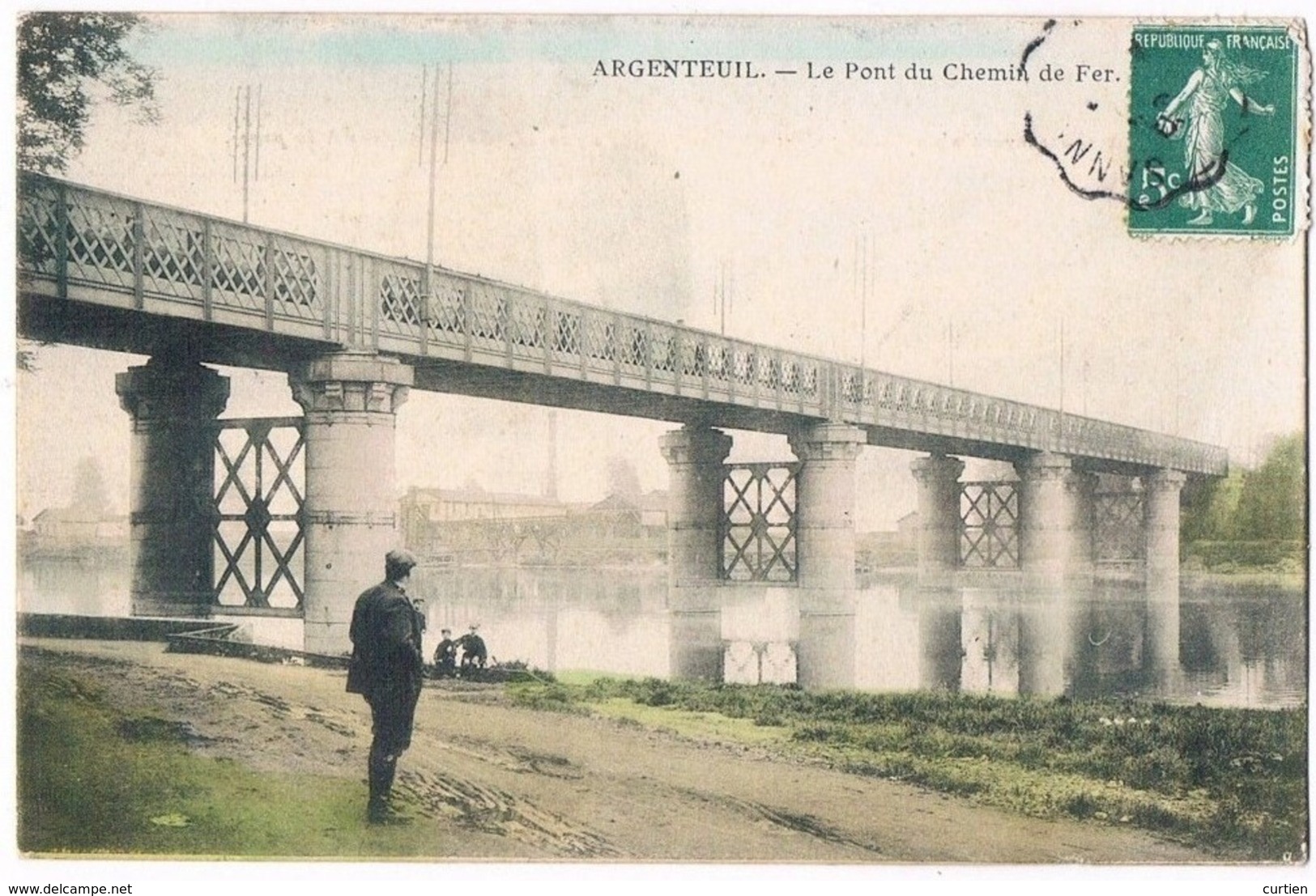 ARGENTEUIL  95 Pont Du Chemin De Fer . Animée . Colorisée . 1913 - Argenteuil