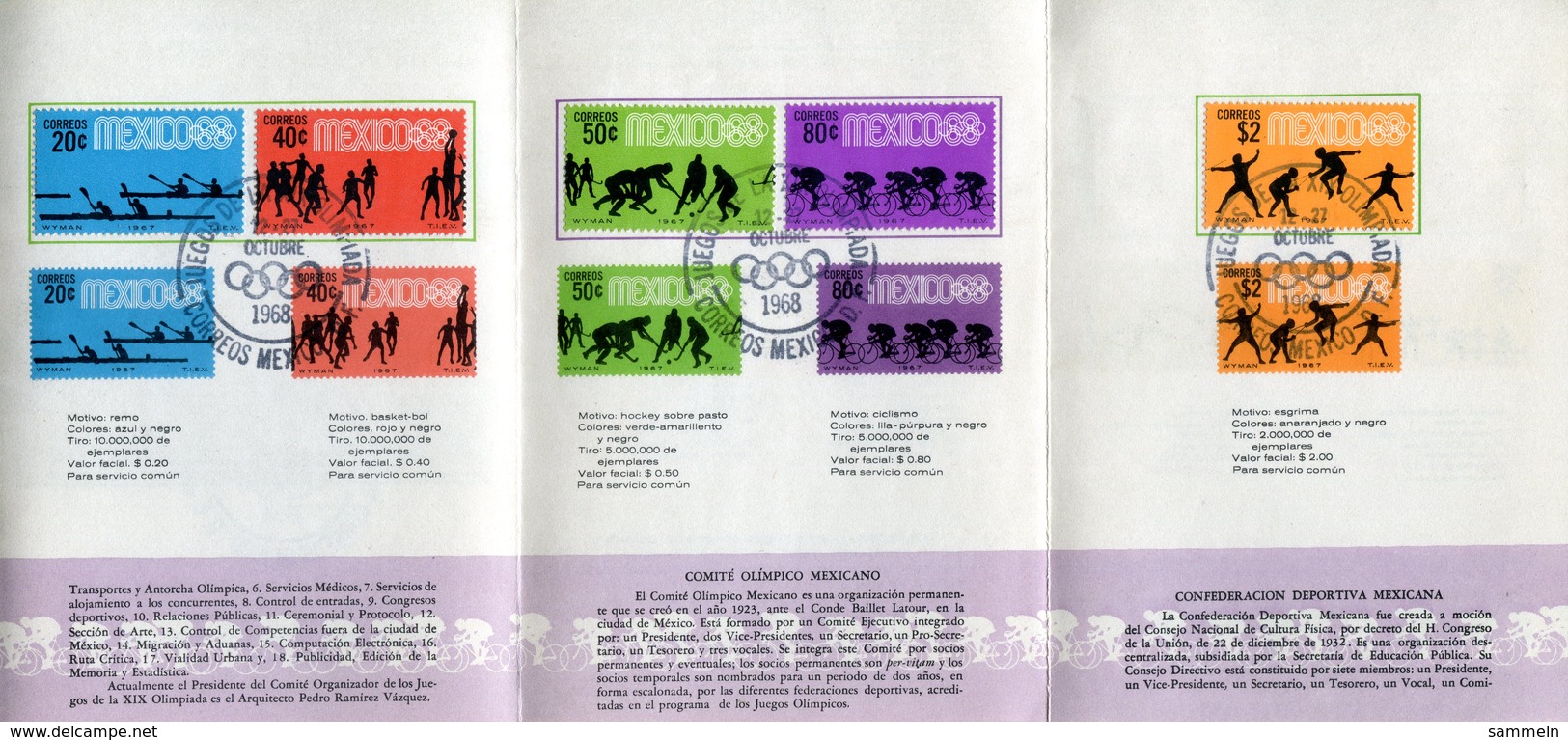 5507 - MEXICO - Mi. 1214-1218 Und 1236-1244 (Olympia 1968), Gestempelt In 2 Klappkarten - Mexiko