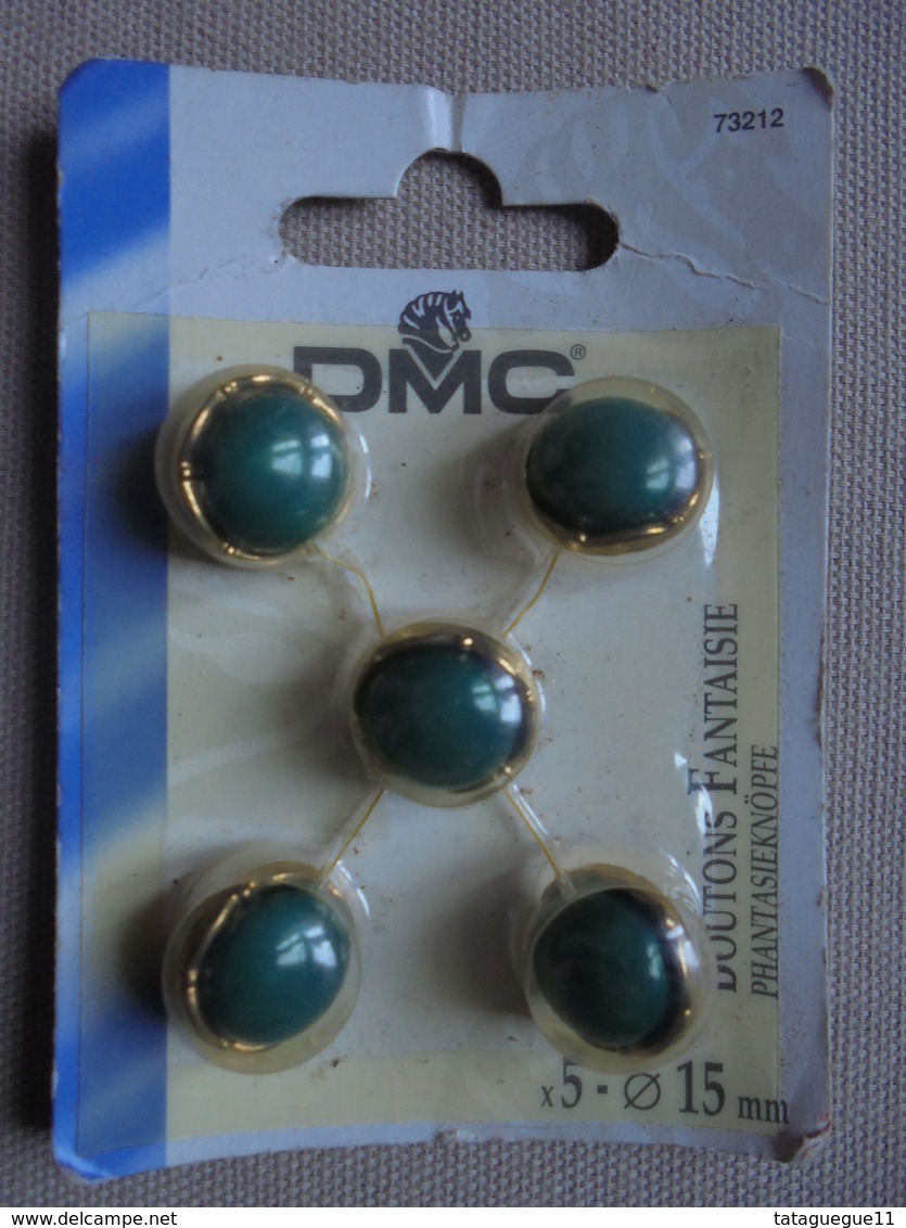 Vintage - 5 Boutons à Queue Fantaisie DMC Couleur Vert - Boutons