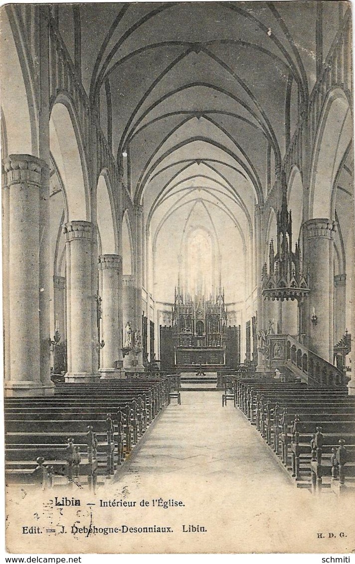 -LIBIN-Intérieur De L'église- Edition ,J Debehogne-Desonniaux.-+ou- 1.900 -Adressée A La Révérende Soeur Prudence (Nanin - Libin