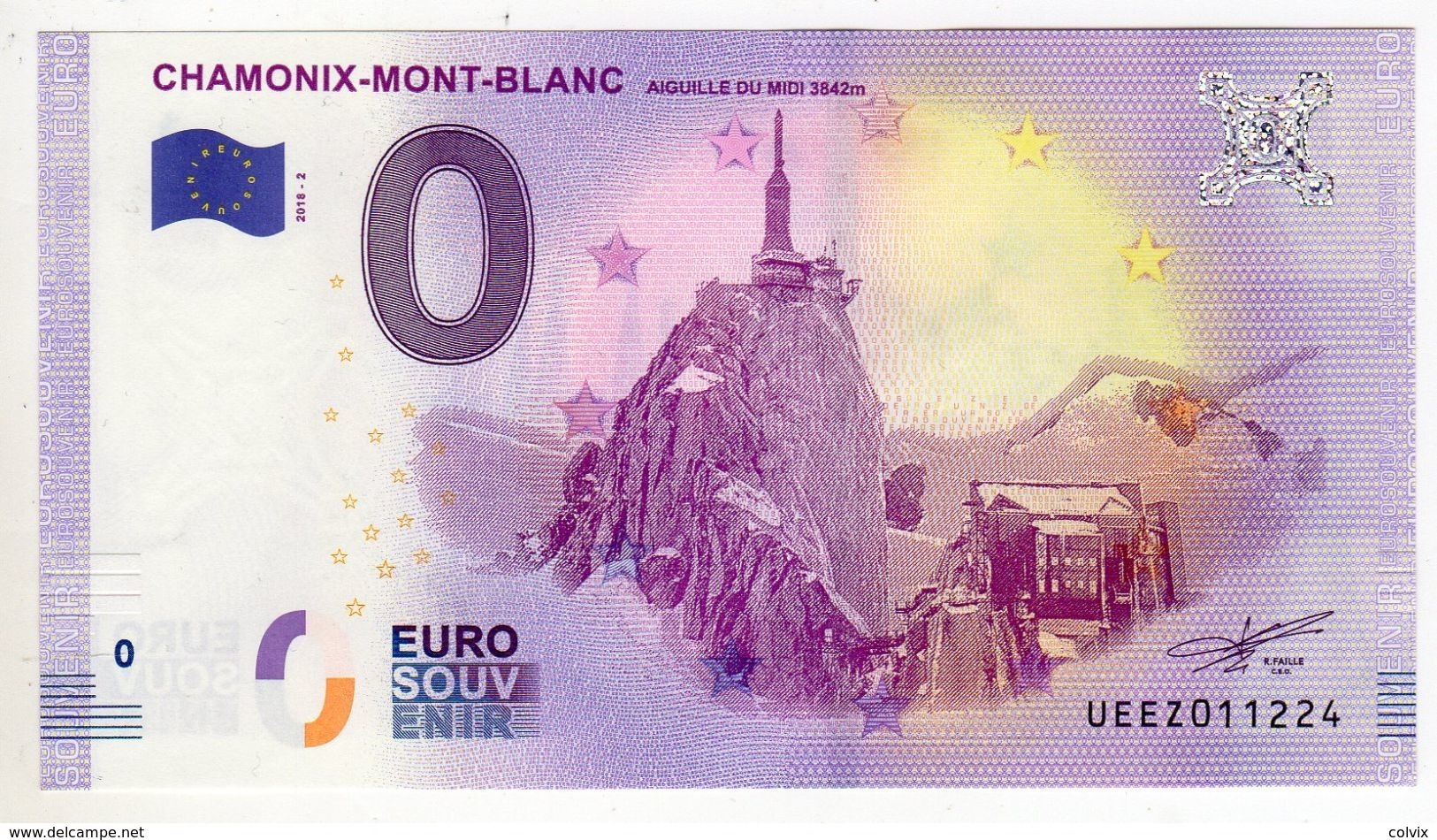 2018-2 BILLET TOURISTIQUE 0 EURO SOUVENIR N°UEEZ011913 CHAMONIX MONT BLANC Aiguille Du Midi - Prove Private